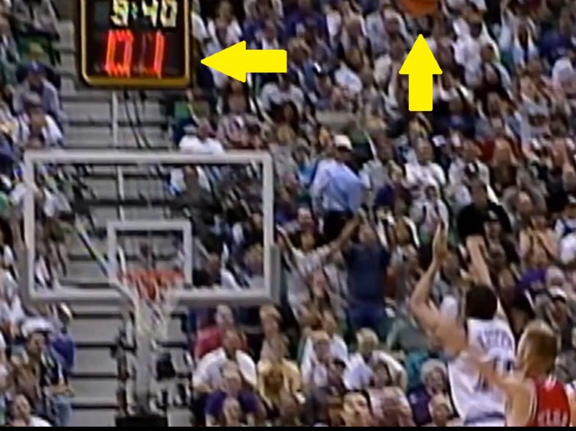 the27guy's tweet image. Michael Jordan’s the best of all time.
But this Eisley three pointer was the worst call I’ve ever seen live and had it counted the Utah Jazz would have likely won game 6, The Last Dance would have gone 7 games, and the world might be very different