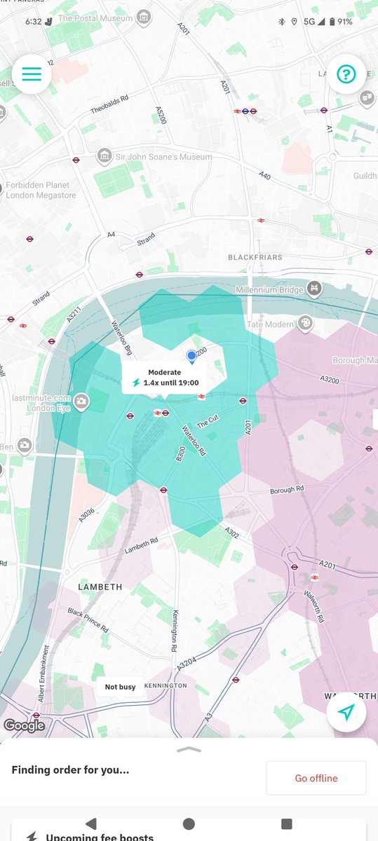 The lowest fee on <a href="/Deliveroo/">Deliveroo</a> is £2.90 for minimum 1mile

So what's going on here? This is 2miles with a 1.4x incentive on fees from this area.