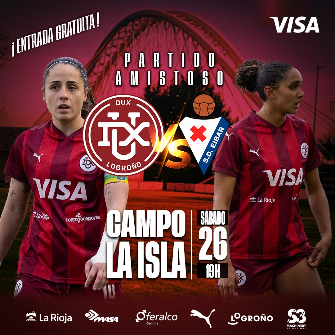 🔴 📢 Primer Partido de Pretemporada: El ⚽️comienza a rodar sobre el césped. Contigo Siempre de Primera ¡¡¡ Juega con Nosotras !!! 💪💪💪

<a href="/DUXLogrono/">DUX Logroño</a> ⚔️ <a href="/SDEibar/">SD Eibar</a>
🗓️ Sábado 26 de Julio
⏰ 19:00 horas
🏟️ Ciudad Deportiva “La Isla”
🎟️ Entrada Gratuita

#GoDUX #seguimoscreciendo