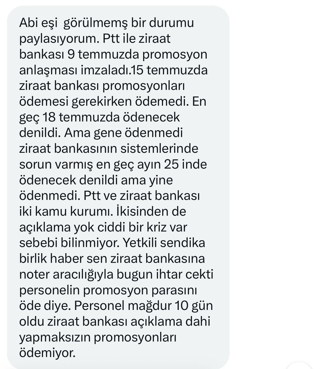 PTT çalışanları banka promosyonlarını alamamış..
