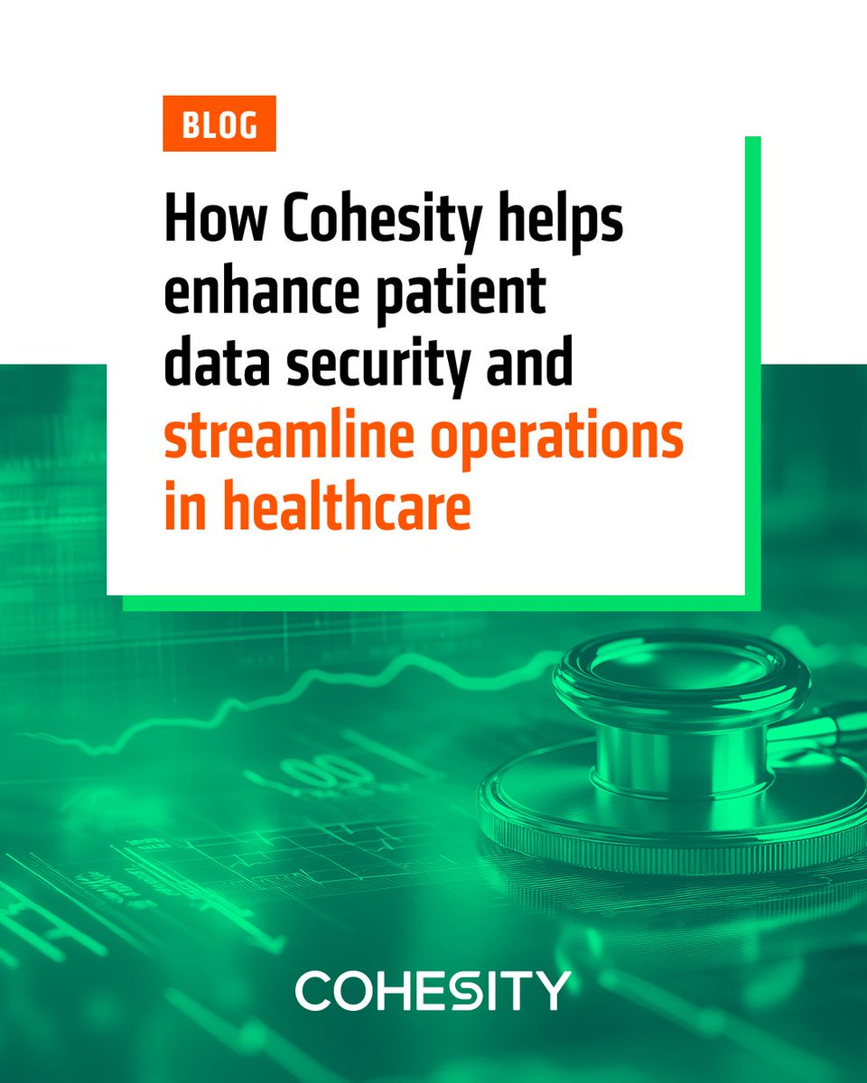 Cohesity's tweet image. In healthcare, downtime puts more than data at risk, it puts lives on the line. 🩺
We help healthcare orgs stay resilient through ransomware, outages & chaos, so care never stops.
🛡️ Start building resilience that lasts: cohesity.co/451FkOD
#DataSecurity #DataProtection…