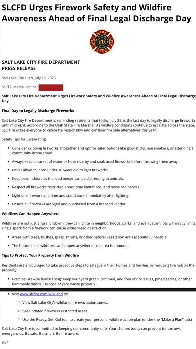 PSA about fireworks and wildfire safety to our residents! 🎆🔥