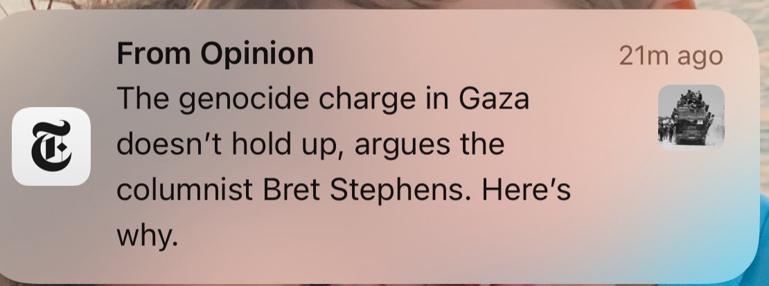 Laila Al-Arian (@lailaalarian) on Twitter photo Don’t worry the <a href="/nytimes/">The New York Times</a> isn’t mortified that it published this genocide denial as Palestinians are dropping dead and being shredded into pieces because Israel starved and killed them.
They’re proudly pushing out push notifications for it. Don’t worry the <a href="/nytimes/">The New York Times</a> isn’t mortified that it published this genocide denial as Palestinians are dropping dead and being shredded into pieces because Israel starved and killed them.
They’re proudly pushing out push notifications for it.
