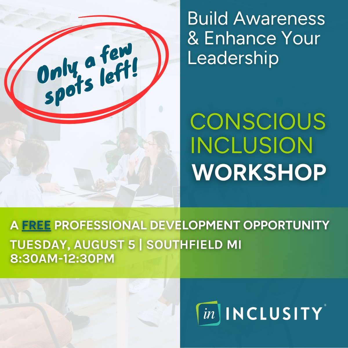 inclusity's tweet image. Only a handful of seats remain for our free Conscious Inclusion workshop on Aug. 5! You’ll leave equipped with tangible tools that will enhance your role as an inclusive leader. Reserve your spot here ▶️ loom.ly/z1QeIZk