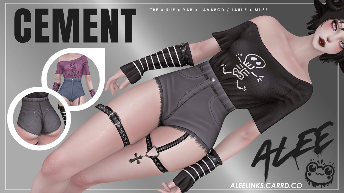 aleegalvus's tweet image. CEMENT is now up for early access, l!nks in b!o 🖤

Relive your emo girl era with this kewl 3 piece outfit, available in the usual bodies, all with yiggle :3 Rawr :3

Body previews in replies. Enjoyyy! 

#aleemods