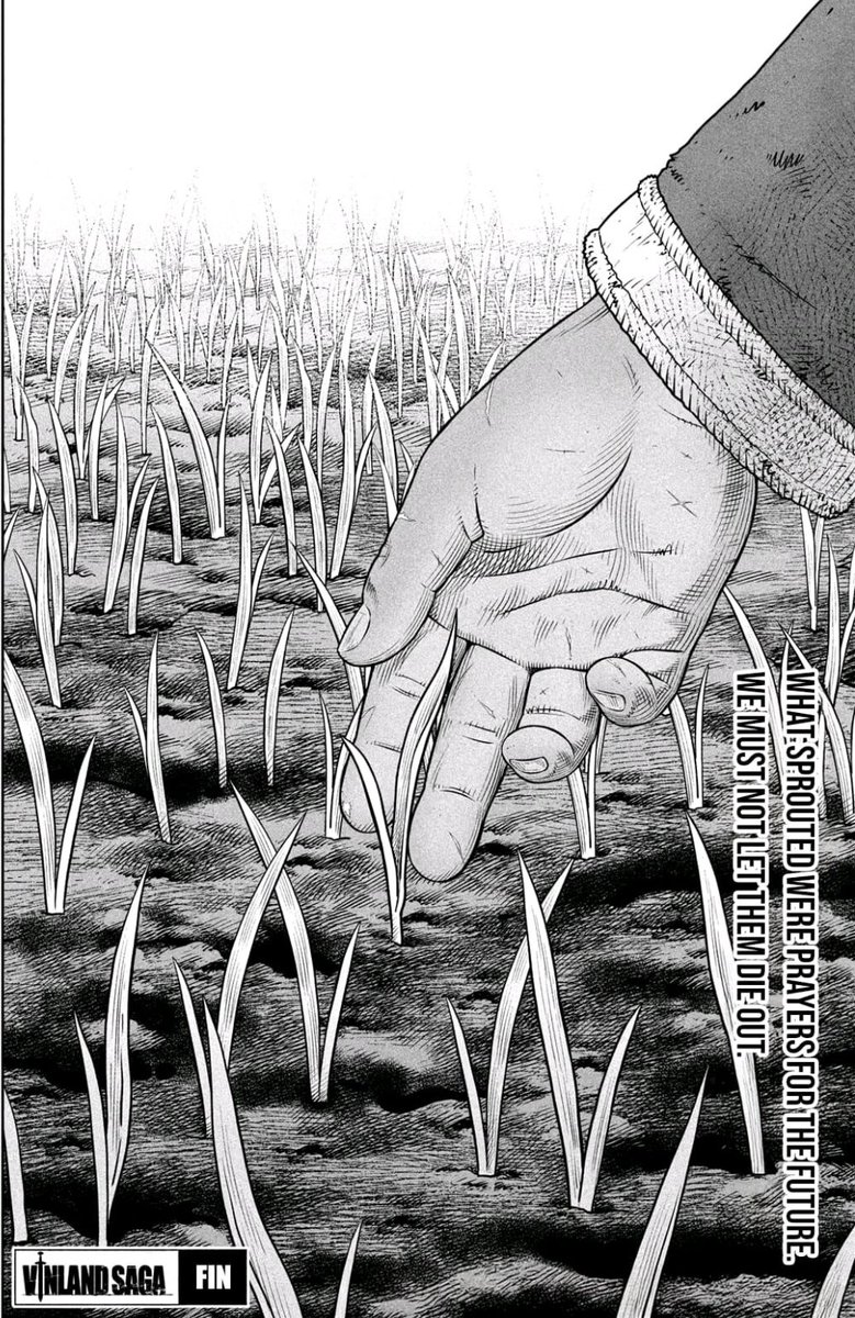 Rassy_art's tweet image. I loved how simple the ending was. It probably could've kept going for another arc if they wanted to, but this was the right place to end it. Thorfinn didn't get what he wanted, but it's fine.
Everyone go and read vinland saga