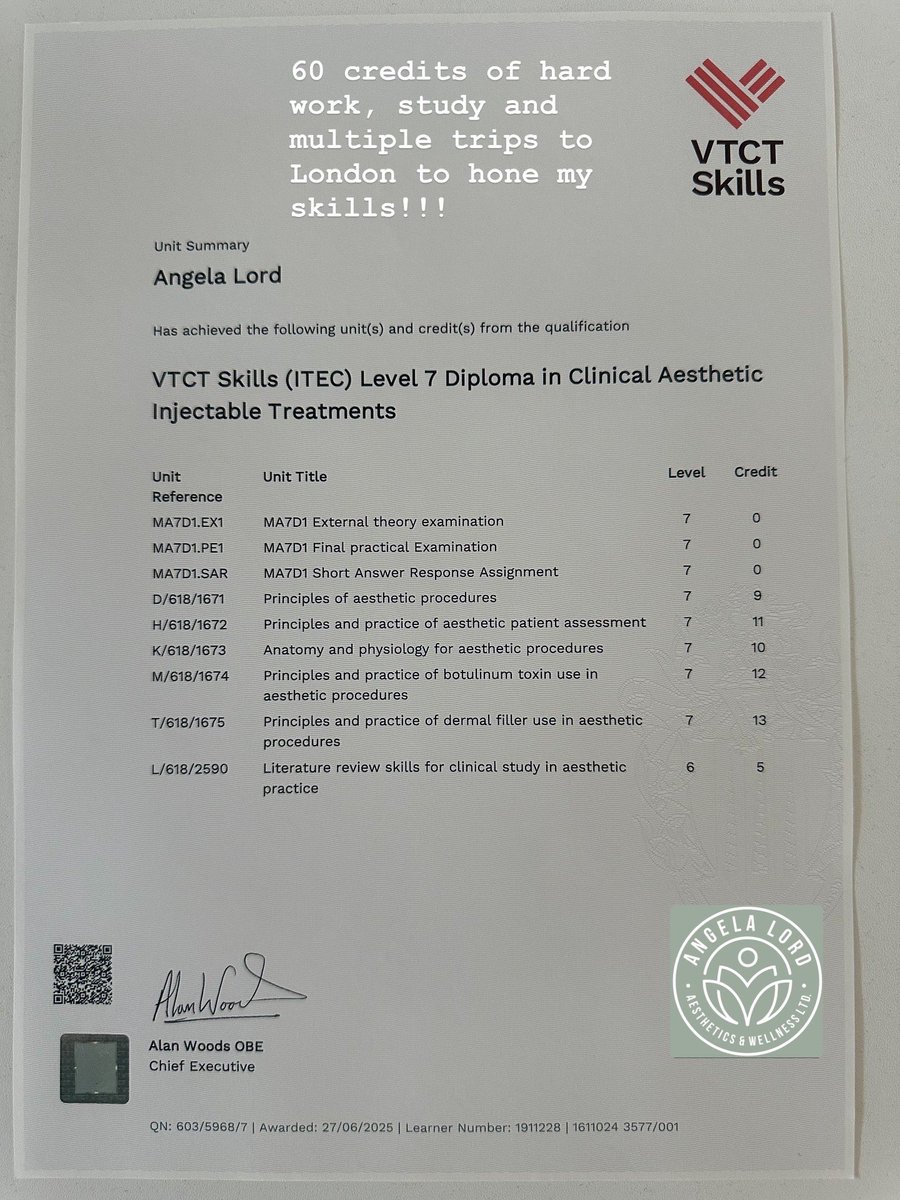 I am super proud to have received my Post. Grad Level 7 Diploma, ensuring I am qualified to the highest level in medical aesthetics! Next up  - my final module for my BCU  P.G.Dip Applied cancer practice!!  #harleytrained #level7medicalaesthetics #registerednurseprescriber