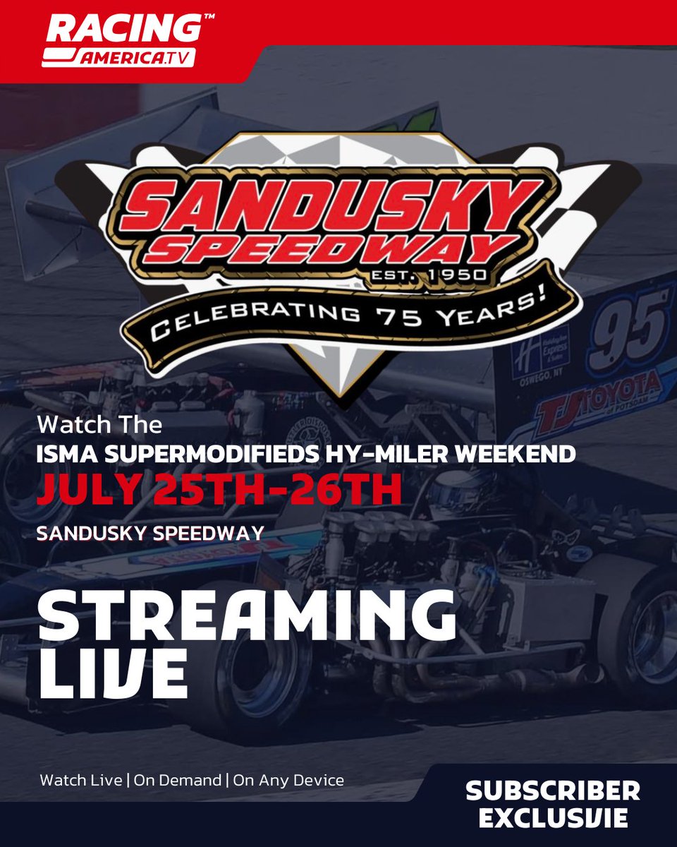 joe_srigley's tweet image. HEY! @RacingAmerica has coverage of the ISMA Supermodifieds at Sandusky Speedway on Friday AND Saturday. To celebrate, they’ve given me a SUB code to distribute.
Repost this, and you’ll be entered to win! Winner picked at 5:30 pm ET (event starts at 7:30 pm ET tonight).