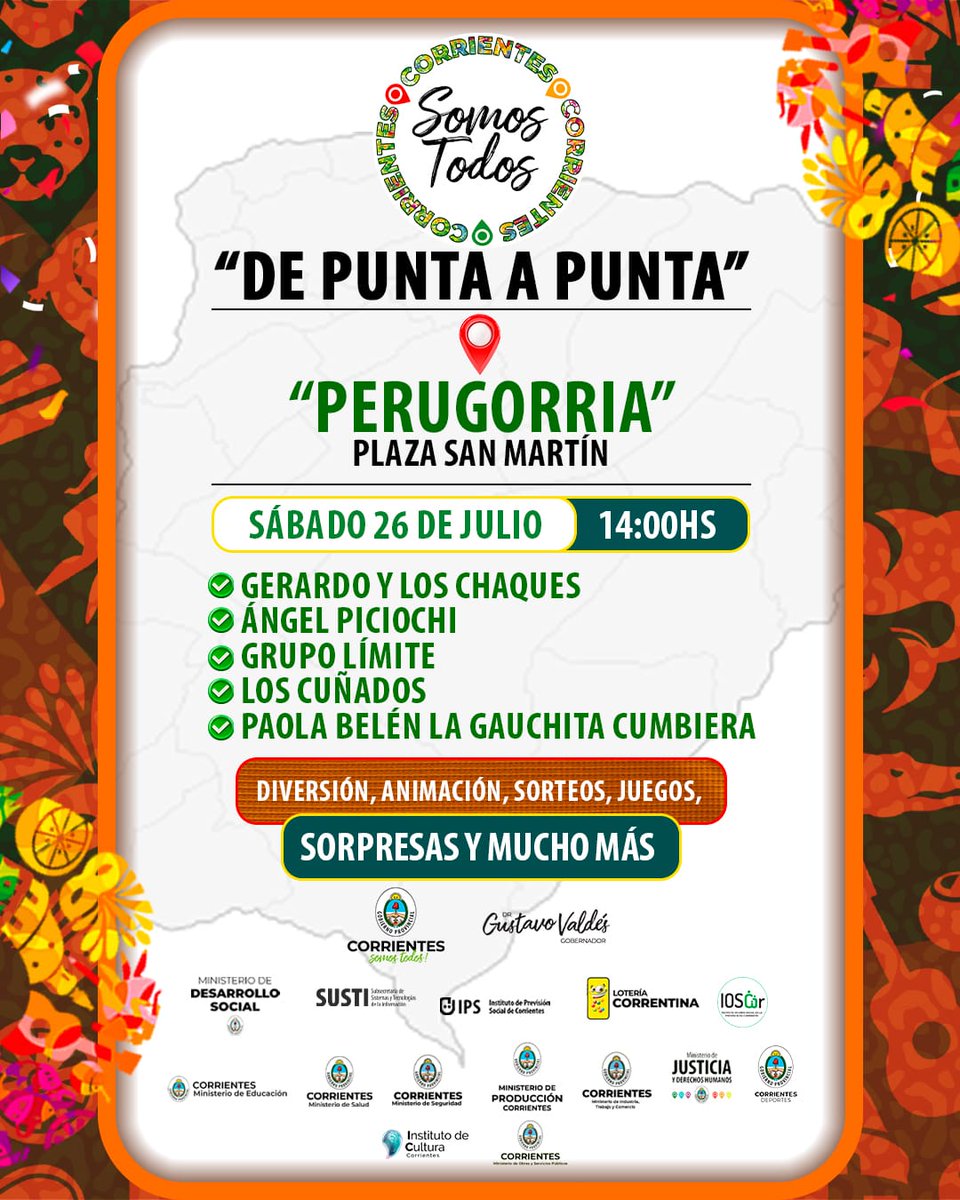 javiersaezok's tweet image. ¡#CorrientesSomosTodos de Punta a Punta llega #Perugorría!
Con operativos del @CorrientesGob: @IPSCorrientes,@saectes y los @desarrolloctes, @MinisterioEduc, @saludcorrientes, @mp_ctes, @minjusctes, @SeguridadDeCtes e #Industria.
¡Vení a vivir y a disfrutar! ¡Te esperamos!