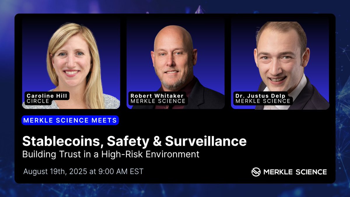 Merkle Science (@merklescience) on Twitter photo Stablecoins are on the rise β but so are the risks.
Join us + <a href="/circle/">Circle</a> for a high-impact discussion with ex-OFAC, FATF, and HSI experts.
β’ Stablecoin abuse
β’ National security
β’ Public-private collaboration
ποΈ Aug 19 | 9AM EST
Register now π info.merklescience.com/merkle-scienceβ¦ Stablecoins are on the rise β but so are the risks.
Join us + <a href="/circle/">Circle</a> for a high-impact discussion with ex-OFAC, FATF, and HSI experts.
β’ Stablecoin abuse
β’ National security
β’ Public-private collaboration
ποΈ Aug 19 | 9AM EST
Register now π info.merklescience.com/merkle-scienceβ¦