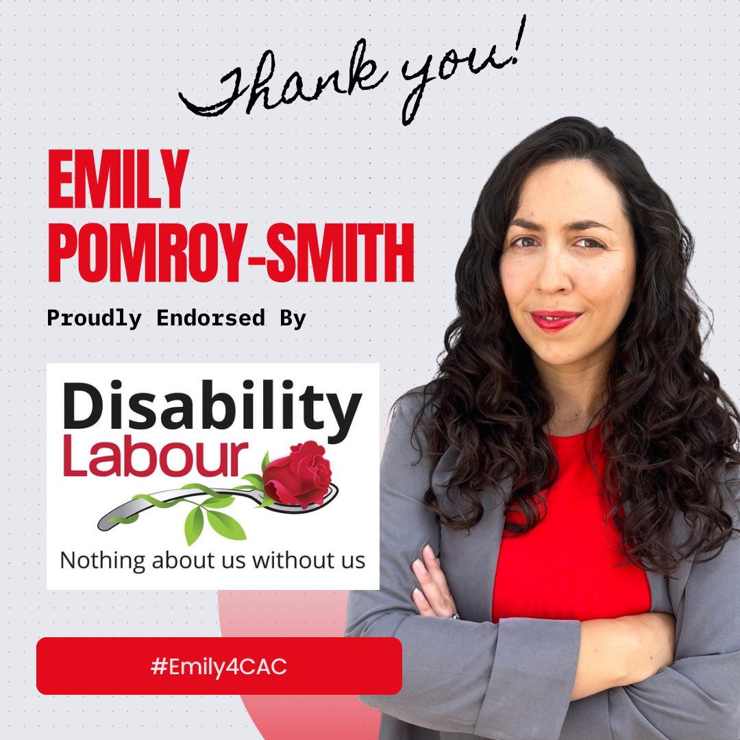 Emily Pomroy-Smith ♿️💙🌹 (@emilyp_smith) on Twitter photo I am incredibly proud to be endorsed by <a href="/DisabilityLab/">Disability Labour</a> for the CAC Disabled Members Rep.
As a disabled member of the Labour Party I want to ensure that #NothingAboutUsWithoutUs is a value that underpins all that we do. Conference is just the start. I am incredibly proud to be endorsed by <a href="/DisabilityLab/">Disability Labour</a> for the CAC Disabled Members Rep.
As a disabled member of the Labour Party I want to ensure that #NothingAboutUsWithoutUs is a value that underpins all that we do. Conference is just the start.