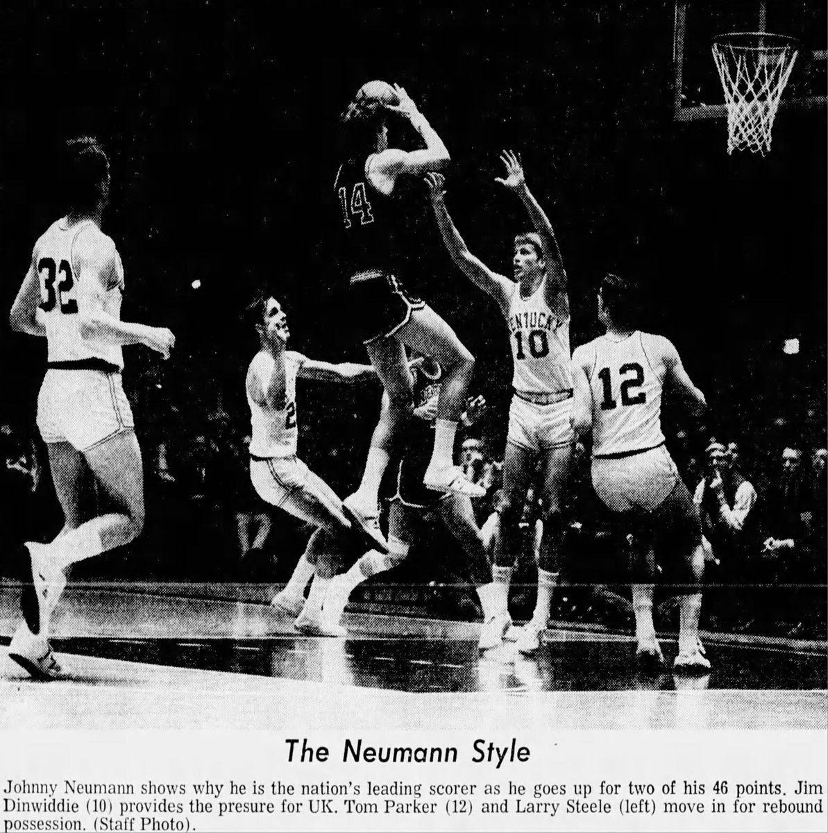 dbgiant's tweet image. February 6, 1971 - Ole Miss Rebel sophomore Johnny Neumann scores 2 of his 46 points against the Kentucky Wildcats.