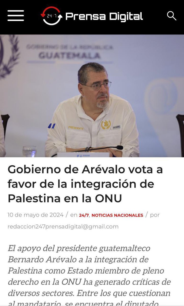 DESLEALTAD DE ARÉVALO: Arévalo acaba de votar a favor de la incorporación de Palestina en la ONU, en terreno de Israel. Arévalo no mantuvo la lealtad a nuestro amigo histórico, Israel, sino que se volcó hacia la ONU y Palestina. Arévalo sirve más al enemigo que al amigo y “mal