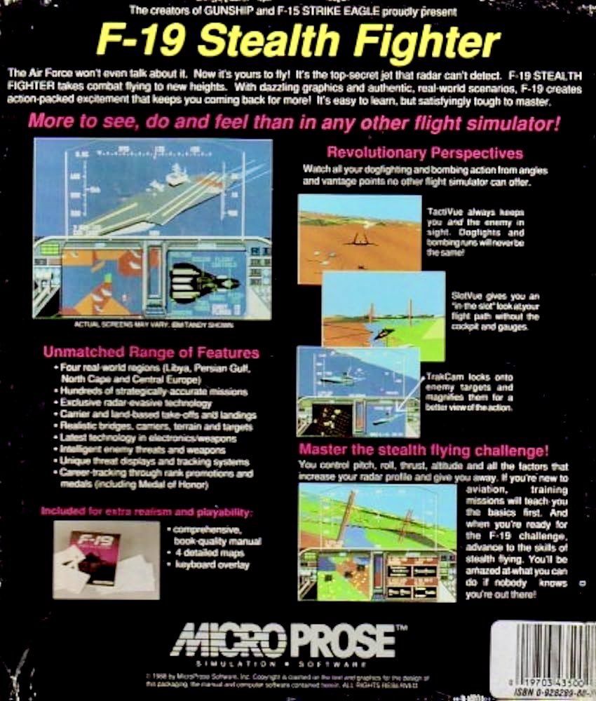shinobi_sf's tweet image. F-19 Stealth Fighter
A combat flight simulator developed and released in 1988 (PC DOS) and 1990 (Amiga and Atari ST) by MicroProse. The game is based on the top secret U.S. stealth fighter program, which was in development at the time.
#Microprose #DOS #PC #F19StealthFighter