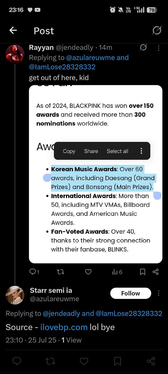 jendeadly's tweet image. As a guy who actually reads, The Daesang exists. It's listed on real sites, award bodies confirmed it. Ain’t no debate when one side got facts and the other got ego