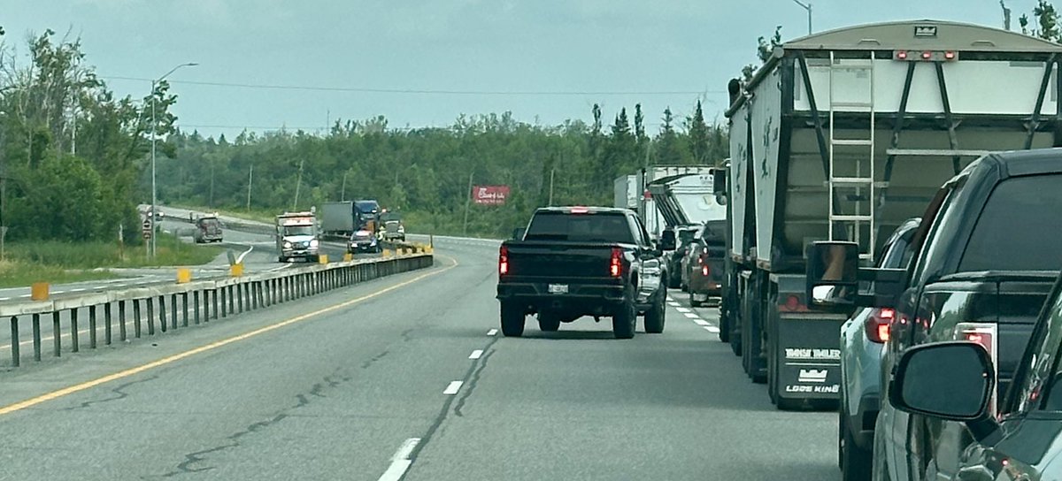 Today’s closure of #highway11 in Oro goes to show how poor the highway design is. The center median was destroyed by a truck plowing over it thus closing both lanes. Then traffic was routed onto side roads that were far away causing hours of idling for hundreds of vehicles