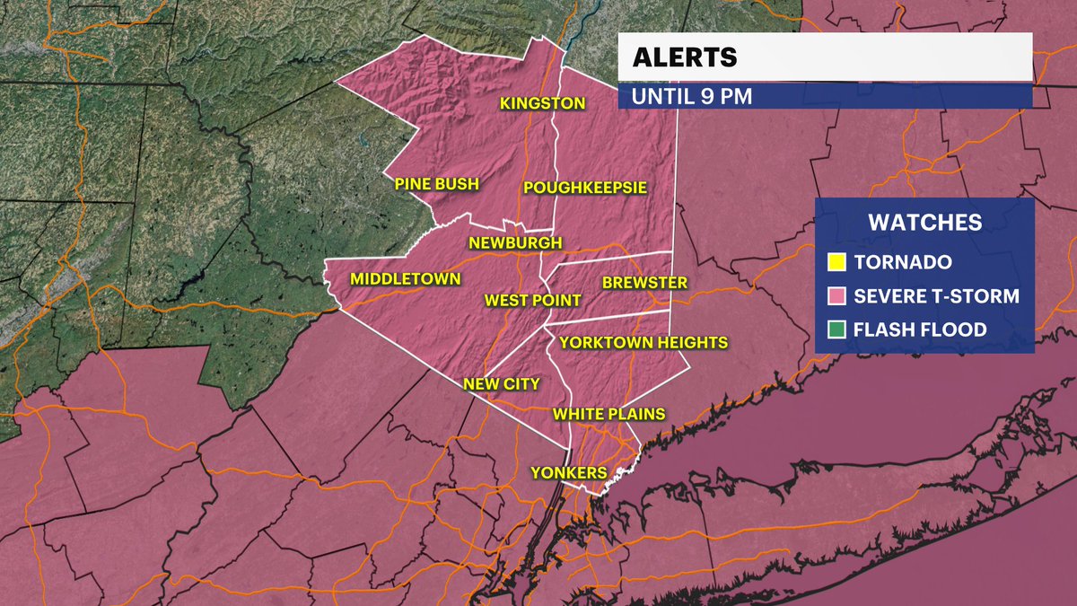 MattHammer12's tweet image. ⚠️ JUST IN: A SEVERE THUNDERSTORM WATCH has officially been issued until 9 p.m. Forecast remains unchanged.
⛈️ Storms will be done BEFORE expiration time, closer to 6 p.m. or 7 p.m. still.
📲 Check News 12 APP for UPDATES through evening. Also, here ➡️ hudsonvalley.news12.com