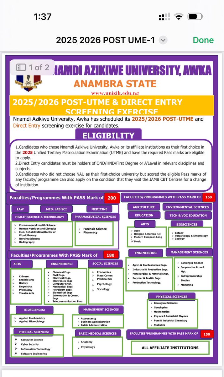 DAMMYSTV's tweet image. NNAMDI AZIKIWE UNIVERSITY, AWKA (#UNIZIK) RELEASES POST-UTME/DE ADMISSION FORM FOR 2025/2026 ACADEMIC SESSION