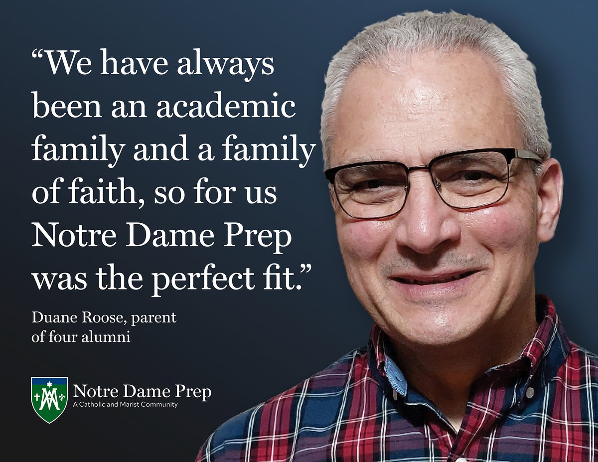NDPMA's tweet image. WHY NOTRE DAME PREP? Reason No. 14: Academic Family of Faith: "We have always been an academic family and a family of faith, so for us Notre Dame Prep was the perfect fit.” – Duane Roose, parent of four alumni
Need more reasons? Find plenty of them here: bit.ly/42HluH0…