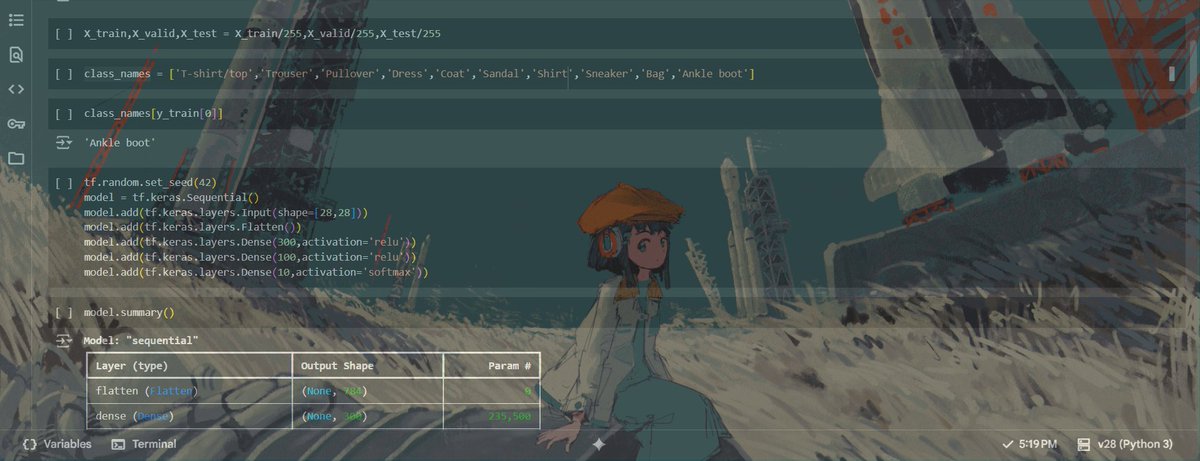jdhruv14's tweet image. Log Day 19 :
> Read about ANN and implemented basic Image Classifier MLP on Fashion-MNIST dataset from Hands on ML
> Completed 'Intro to Machine Learning' Course from @kaggle
> Started watching 'Neural Networks from Scratch' taught by @Sentdex