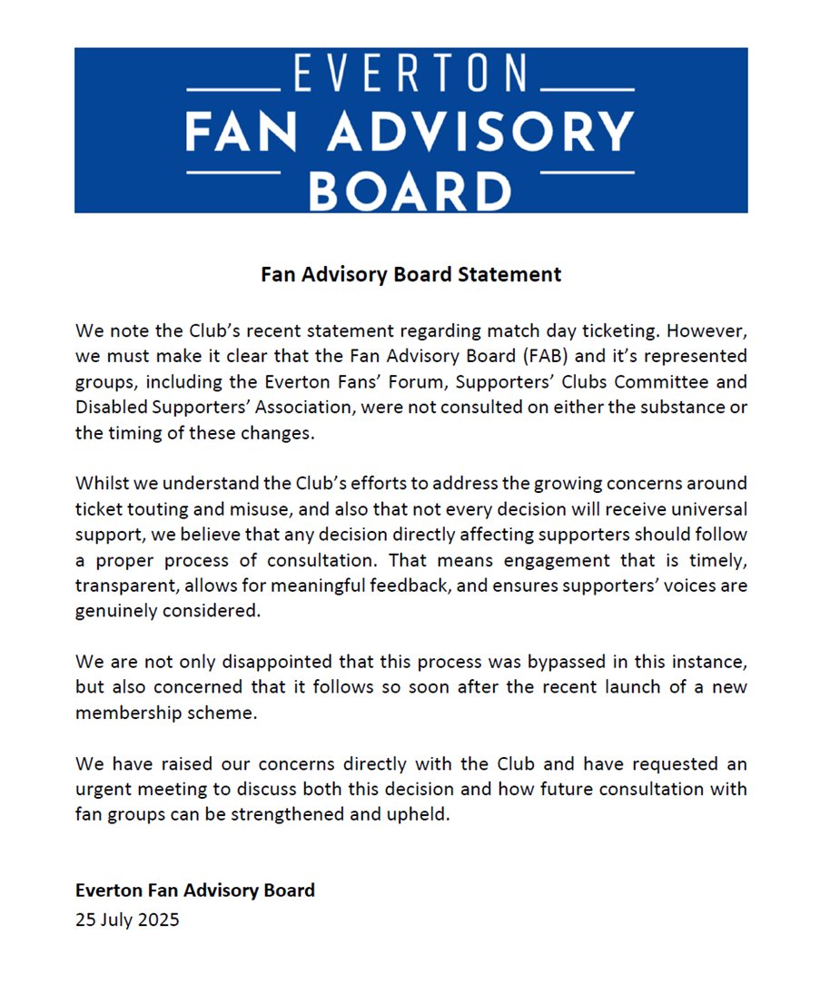 EFC_FanAdvisory's tweet image. Following the Club’s announcement earlier today, about a new ticketing process, the FAB has issued the following statement: