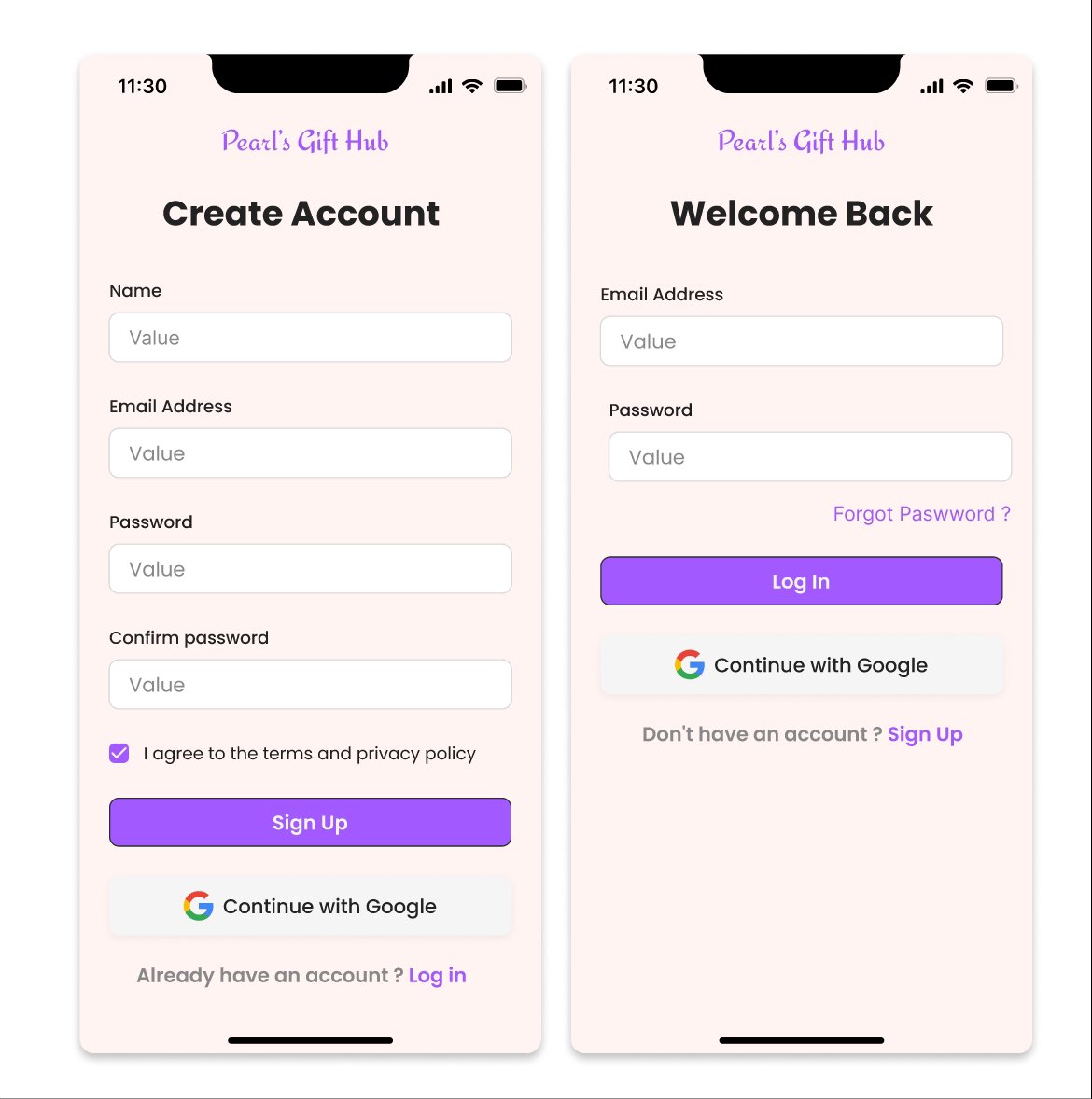 kinzicon's tweet photo. Day 2 of my #30DayUXUI π£
Designed Sign-Up & Login screens for a gift app β Pearlβs Gift Hub π
Google sign-in, soft palette, clean UX
Built in Figma.
#UIDesign #FigmaDesign #UXNigeria #LoginUI https://t.co/apdcnWqeTT