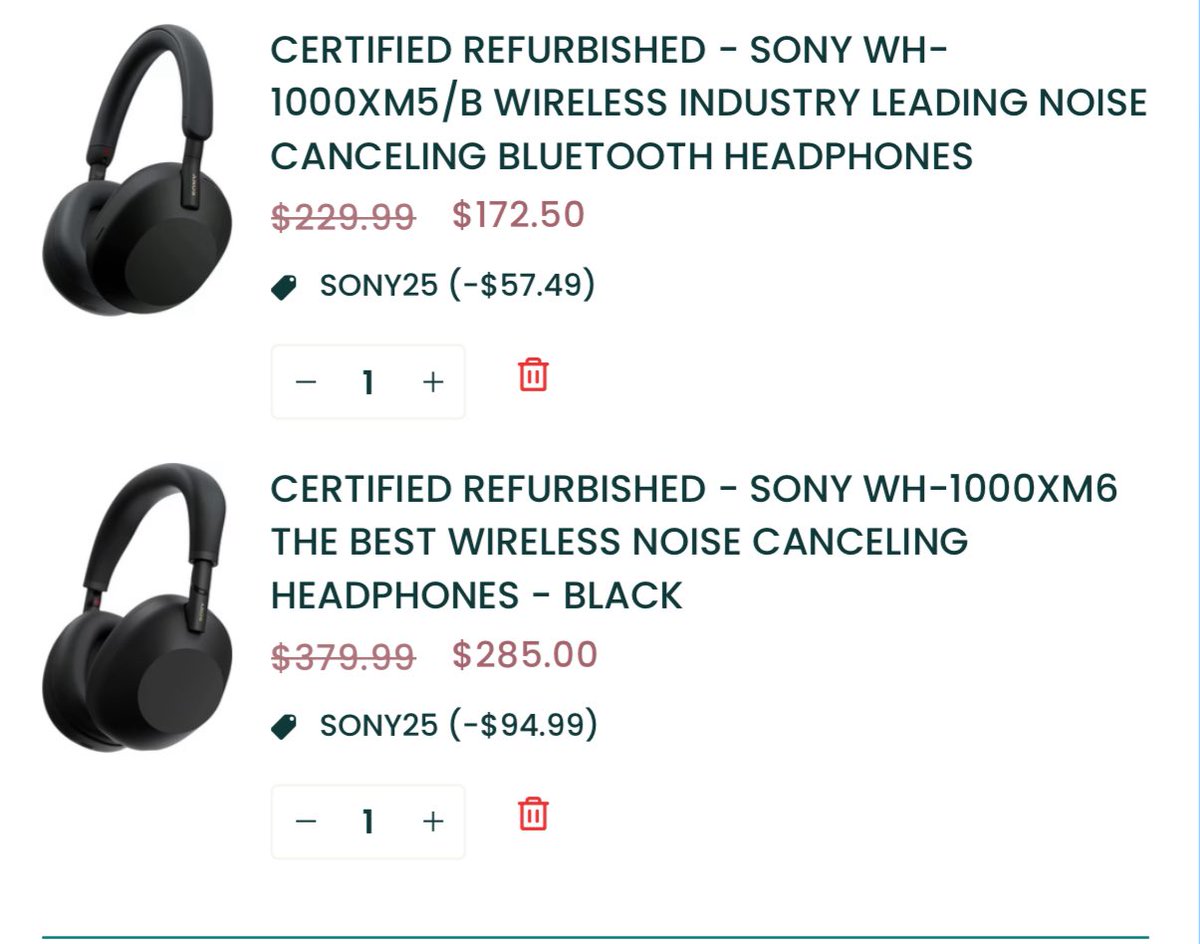 Take An Extra 25% Off Certified Refurbished Sony WH-1000XM5 &amp; Sony WH-1000XM6 Headphones via Secondipity

🏷️ Use Code SONY25 At Checkout

🔗 - bit.ly/3H0pqMz

#LRDeal | #AD