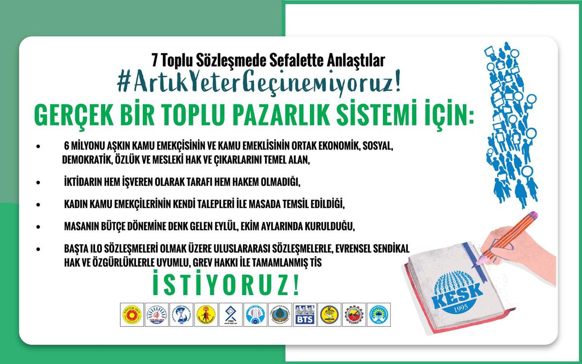 KESKHaberSen's tweet image. 7 Toplu Sözleşmede Sefalette Anlaştılar!
#ArtıkYeterGeçinemiyoruz!
•Grevli Gerçek Bir Toplu İş Sözleşmesi!
•Yoksulluk Sınırının Üzerinde Bir Ücret!
•Güvenceli İstihdam, Güvenli Gelecek!
•Demokratik, Adil Bir Çalışma Yaşamı!
•Halktan Yana Bir Kamu Hizmeti!
İSTİYORUZ!