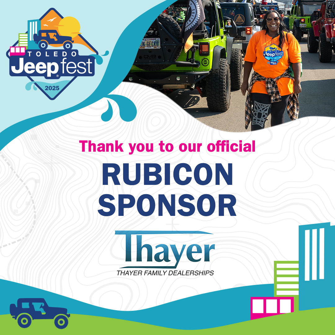 ToledoJeepFest (@toledojeepfest) on Twitter photo The Official Toledo Jeep Fest Rubicon Sponsor is <a href="/ThayerBG/">Thayer Family Dealerships</a>. Check out the @BG4x4Fest in October for more Jeep fun!
#tjf2025 #jeeplife The Official Toledo Jeep Fest Rubicon Sponsor is <a href="/ThayerBG/">Thayer Family Dealerships</a>. Check out the @BG4x4Fest in October for more Jeep fun!
#tjf2025 #jeeplife