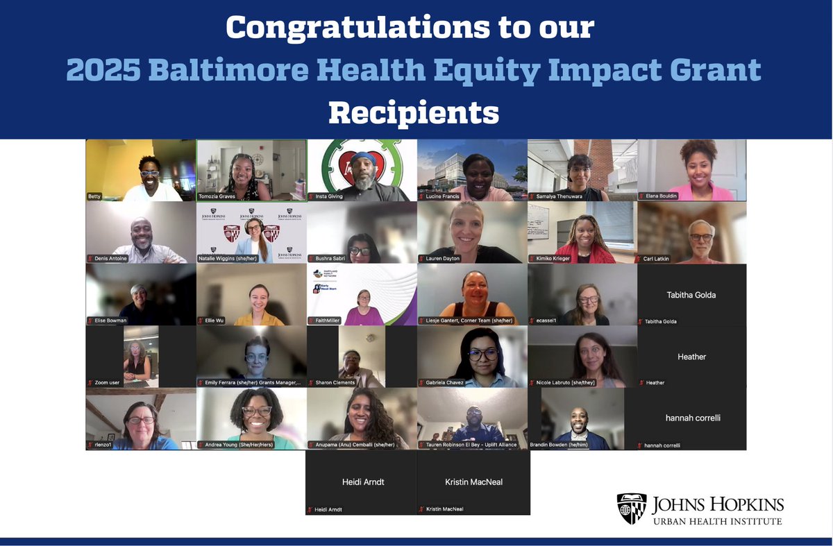 🎉 Congrats to our 2025 Baltimore Health Equity Impact Grant recipients! These community-university projects are advancing health equity and well-being across Baltimore. 🔗 Learn more about their inspiring work: loom.ly/B0rTFQw #BHEIG2025