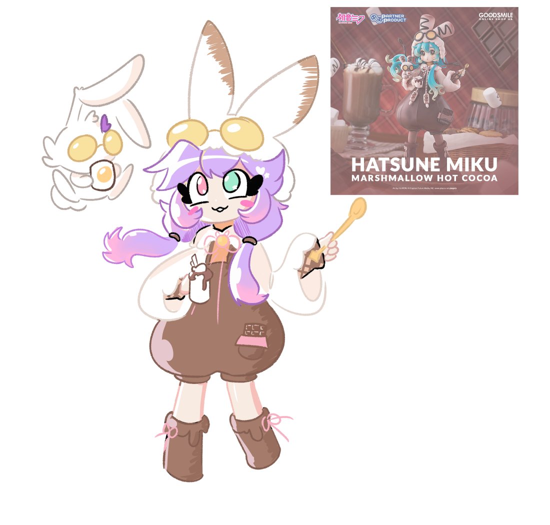 今日は『マシュマロホットココア 初音ミク』の新しいフィギュアにインスパイアされた、
うさぎ魔法少女風のオリジナルキャラを描いてみました！🐰☕️💖
#マシュマロホットココアミク #オリキャラ #魔法少女 #うさ耳 #ゆめかわ 
#ふわもこ #自作イラスト #イラスト好きさんと繋がりたい #創作女子