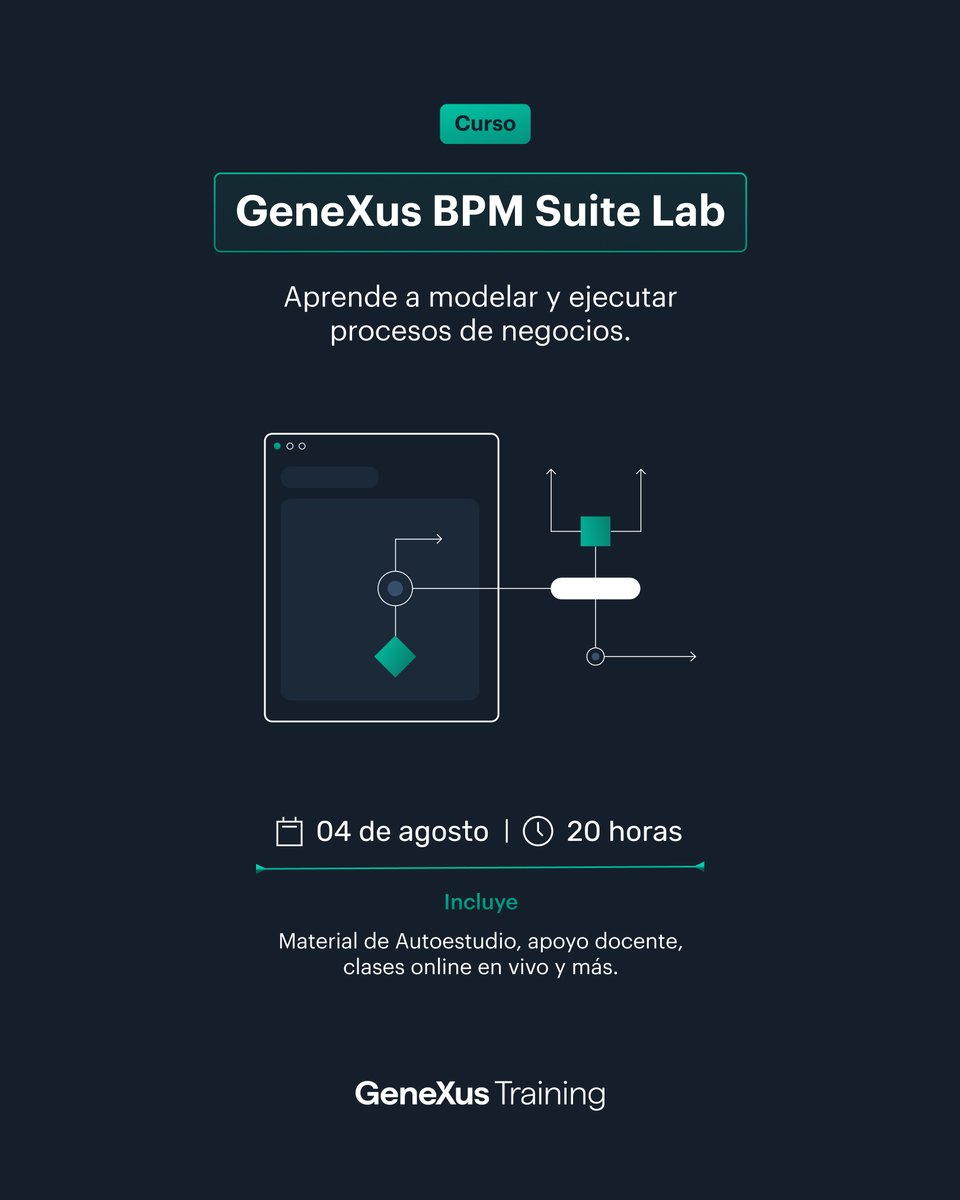 📢 ¡Últimos días para inscribirte! 📢
➡️ hubs.la/Q03yZS_m0

Conoce los conceptos esenciales para modelar, integrar y ejecutar procesos de negocio mediante el uso de la suite GeneXus BPM. 💡

📆 Inicio 4 Agosto, 2025 
🌐 Online
.
.
.
#CursosGeneXus #GeneXusBPM #LowCode