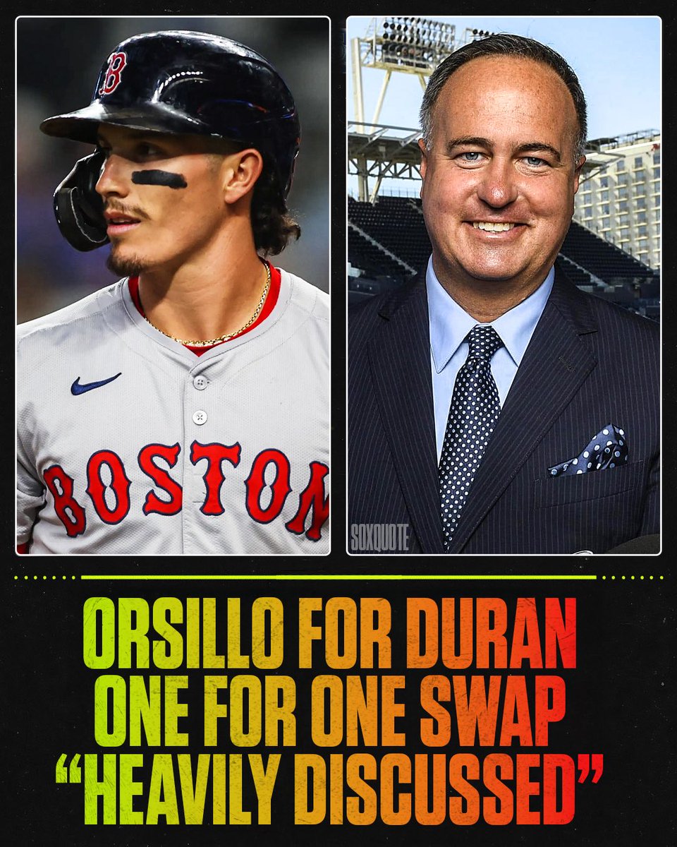 SoxQuote's tweet image. BREAKING: Per @Sean_McAdam, a Jarren Duran for Don Orsillo swap has been “heavily discussed” and many within the industry expect a deal to get done. An unconventional trade will bring Boston’s beloved broadcaster home. Bombshell. #RedSox #Padres #MLB