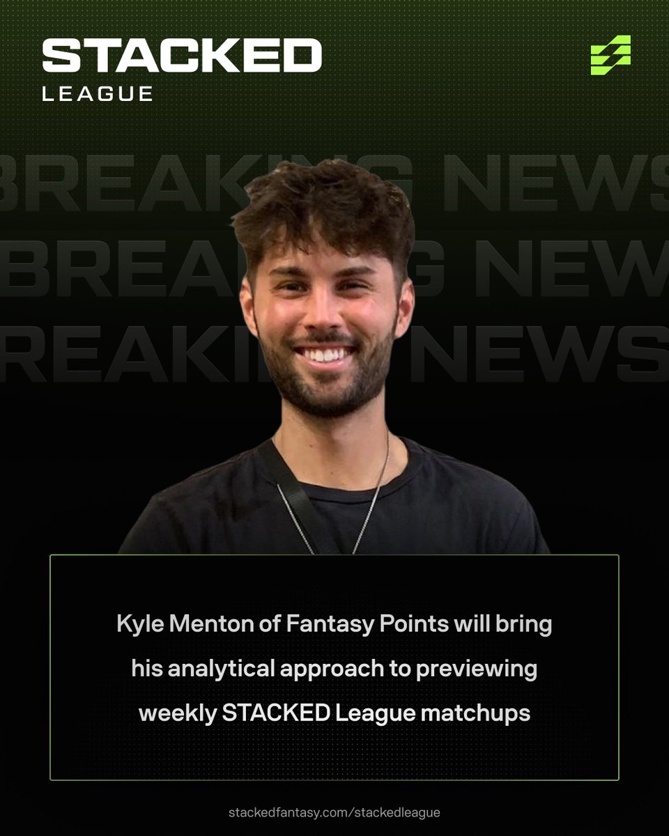 STACKEDLEAGUE's tweet image. One of the most analytical minds in the industry, @KyleM_FF will be looking at the week ahead in the STACKED League!
Follow along to see breakdowns of the biggest match-ups of the week, crucial lineup decisions, and potential trades that could help improve managers' teams.