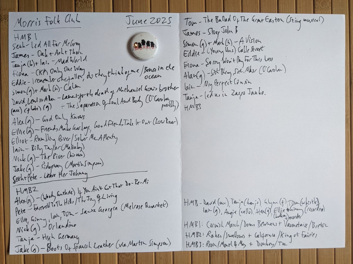 Morris Folk Club for July is on this coming Tuesday, 29th, 7.30pm-10.30pm(ish), at <a href="/the_betsey/">The Betsey Trotwood</a> The Betsey Trotwood in Clerkenwell. Free entry. What it's like: morrisfolkchoir.org/p/folk-club.ht…. What we did last time: morrisfolkchoir.org/p/club-setlist… (and in photo). Come, sing, play, listen, enjoy!