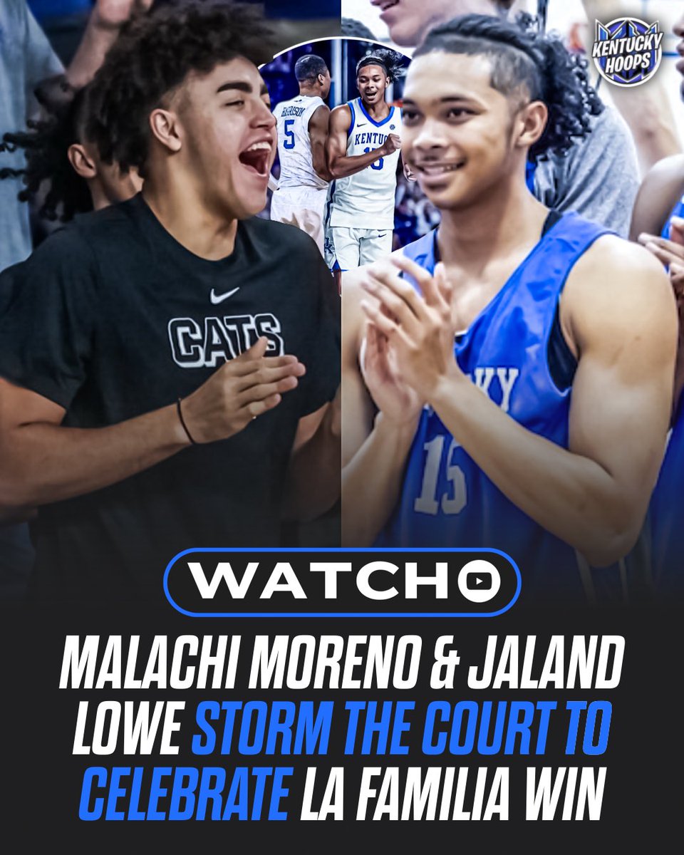 kentuckyhoopsig's tweet image. Malachi Moreno and Jaland Lowe were two of the first to storm the court and celebrate Archie Goodwin’s game-winner against Auburn in the TBT last weekend 😼💙
SWIPE ➡️ (via @Cats_Coverage)