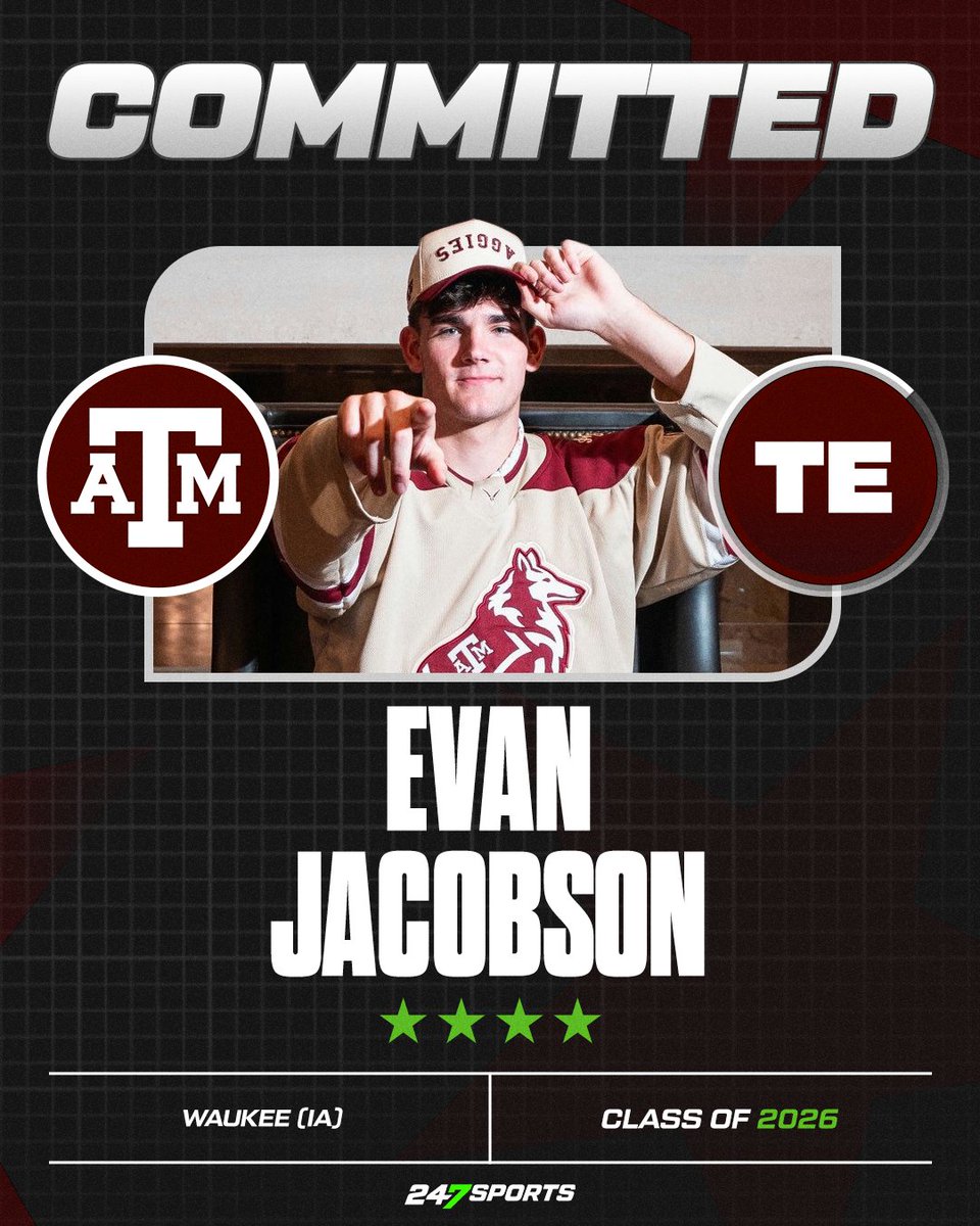 GigEm247's tweet image. Boom! Texas A&M lands commitment from Top247 TE Evan Jacobson.
247sports.com/college/texas-…