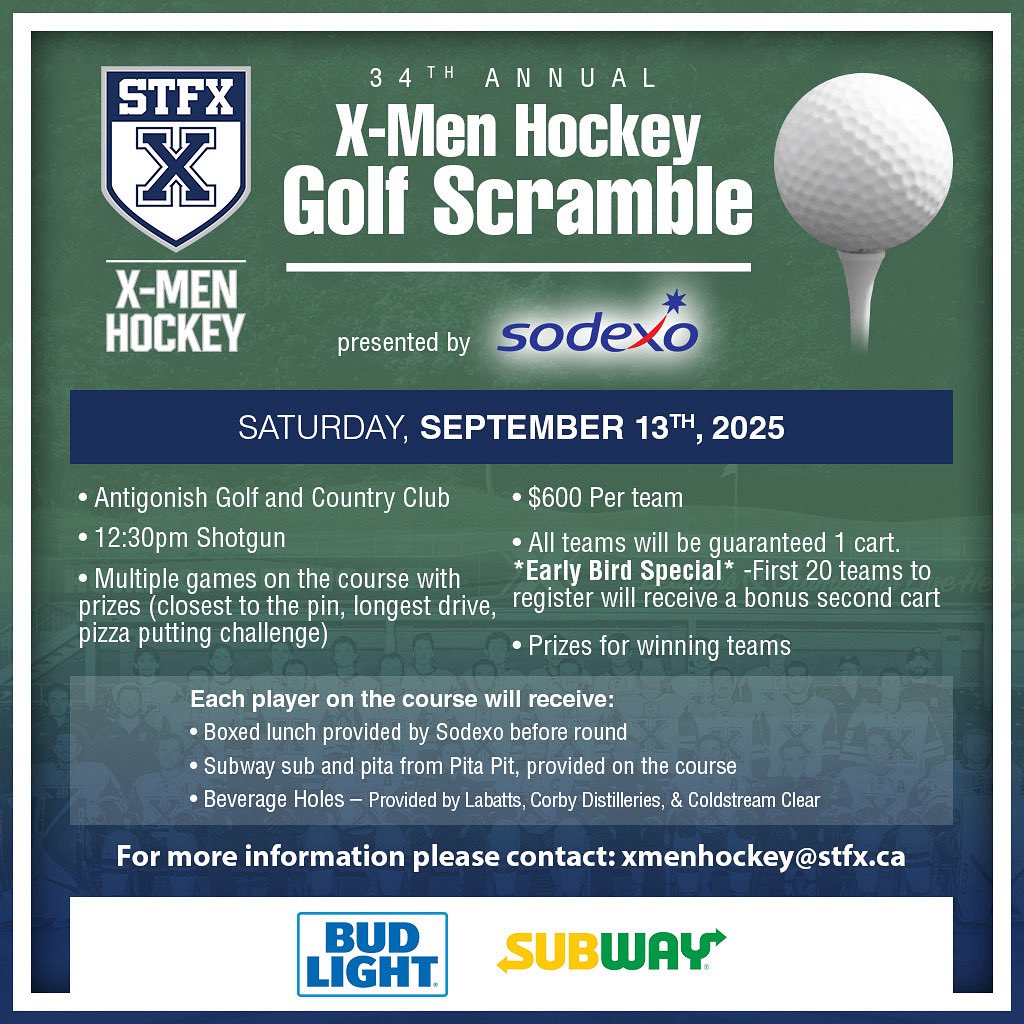 Registration is now open for the 34th annual X-Men Hockey Golf Scramble taking place Sept. 13th!