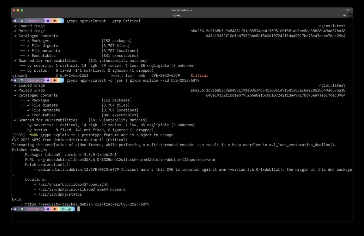 Hey, did you know grype has an "explain" option, that... "explains" vulnerabilities.
There's even a blog about it: anchore.com/blog/introduci… 
#security #vulnerability