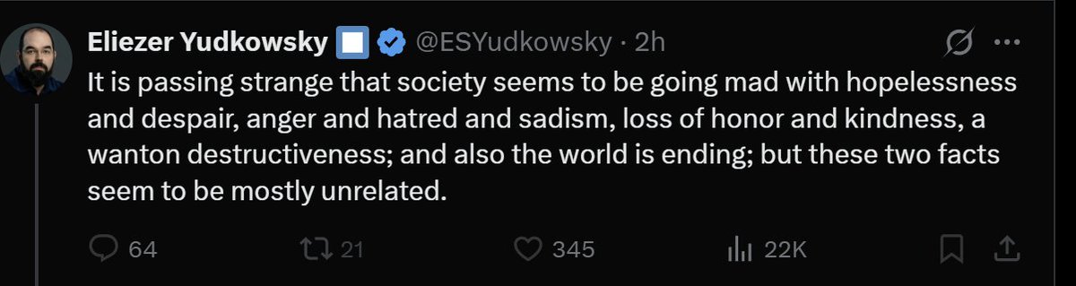 dbasch's tweet image. This could have been written at pretty much any time during human history. It could be Cicero, it could be a postwar journalist lamenting the nuclear age, or a random boomer after 9/11.
