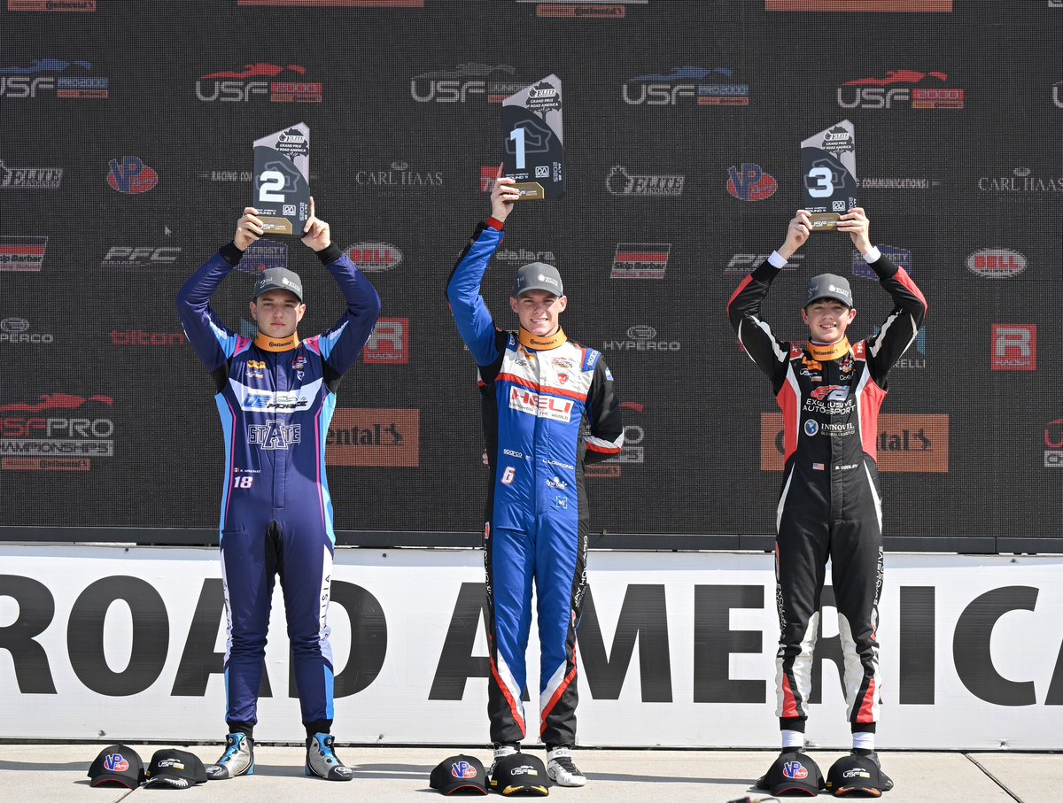 USFJuniors's tweet image. Race 1 celebrations are underway here at Road America, but we’re not done yet — Race 2 goes green at 2:15 PM CDT! Don’t miss it! 🏆
#USFPro #INDYCAR #Motorsports