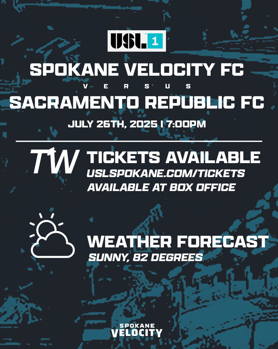 SpokaneVelocity's tweet image. See you at ONE Spokane Stadium tomorrow at 7PM! Read more at the link in our bio!
#SpokaneVelocityFC #LeagueOne #LetsGoSpo #WelcomeToTheEdge #UnfinishedBusiness