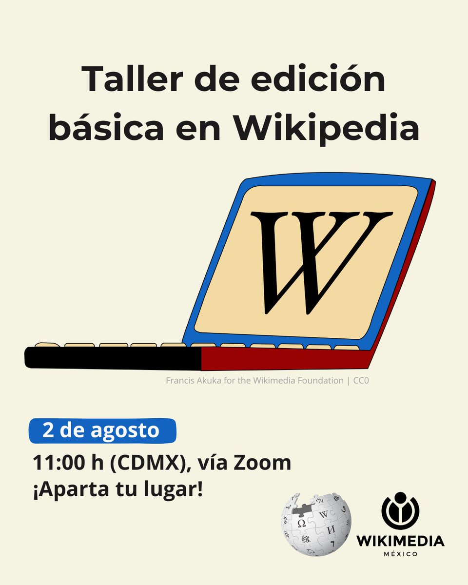 El conocimiento lo hacemos las personas 🫱🏽‍🫲🏽

En Wikimedia México queremos enseñarte a contribuir al repositorio de información más grande. Te acompañaremos paso a pasito para que le pierdas el miedo a la Wikipedia. 

🕛 11 h. CDMX