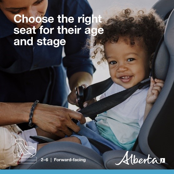 Child safety restraints are required by law for children under six weighing less than 18kgs (40lbs). Rear-facing car seats keep your child safest: as momentum of a sudden stop will press the child backward into the car seat. Violations = $162 fine. #ABRoads #RoadSafety #DriveSafe