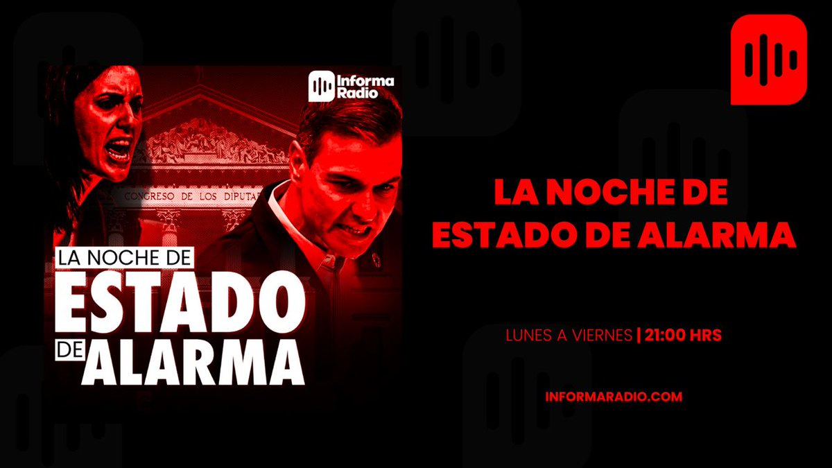 informaradio_'s tweet image. ⚫LA NOCHE DE ESTADO DE ALARMA con José Luis Barceló.
El mejor repaso de la información al finalizar el día.
🕒 De lunes a viernes de 21:00 a 00:00
📲 ¡Síguenos también en informaradio.es!