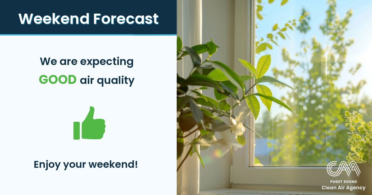 pscleanair's tweet image. For July 24-28: Expect GOOD air quality overall this weekend with westerly winds that should keep wildfire smoke out of our region. However, areas of Western Kitsap could see occasional Moderate air quality due to the Bear Gulch fire near Lake Cushman. pscleanair.gov