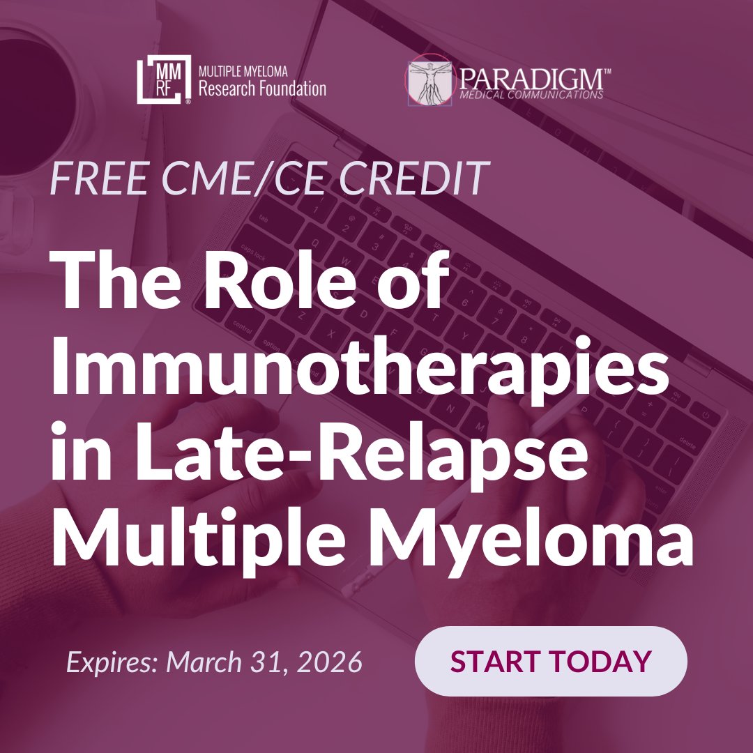 theMMRF's tweet image. Healthcare professionals! In this educational activity, leading experts discuss the latest data and emerging &amp;amp; available agents critical to the evolving care of relapsed/refractory #myeloma. Stay current, enhance your knowledge, &amp;amp; claim your credit: ce.paradigmmc.com/a/BXWSSW