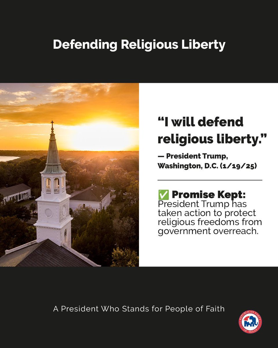 abrahamgeorge's tweet image. “I will defend religious liberty.” — President Trump, Washington, D.C. (1/19/25)
✅ Promise Kept: Trump has taken action to protect religious freedoms from government overreach.