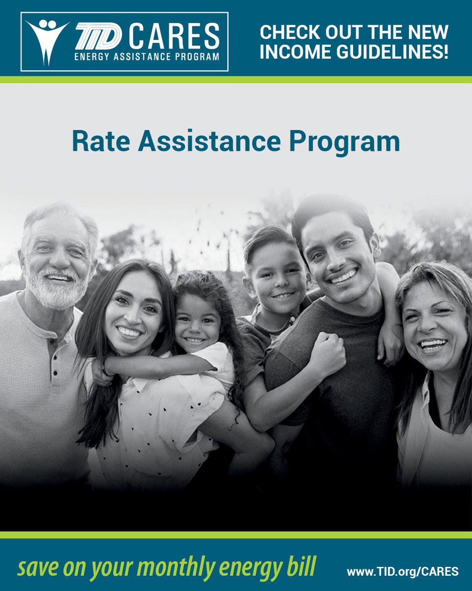 We’re committed to working with you. TID’s CARES Program offers eligible customers a monthly discount on their electric bill based on household size and income. Learn more at TID.org/Cares.
