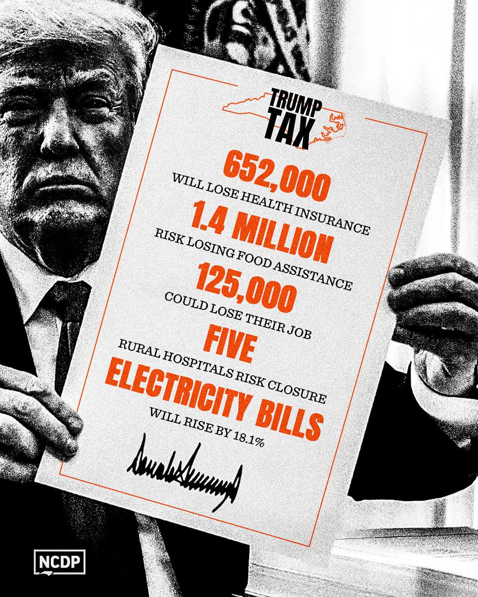 NCDemParty's tweet image. Your bills are going up. Your care is being cut.

Our so-called “reps” helped make it happen.

Know the facts: democrats.org/trump-tax